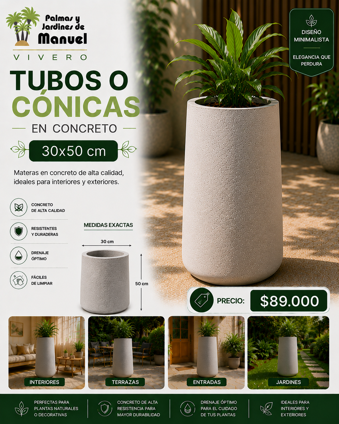 Tubos o Cónicas en Concreto 30x50 cm