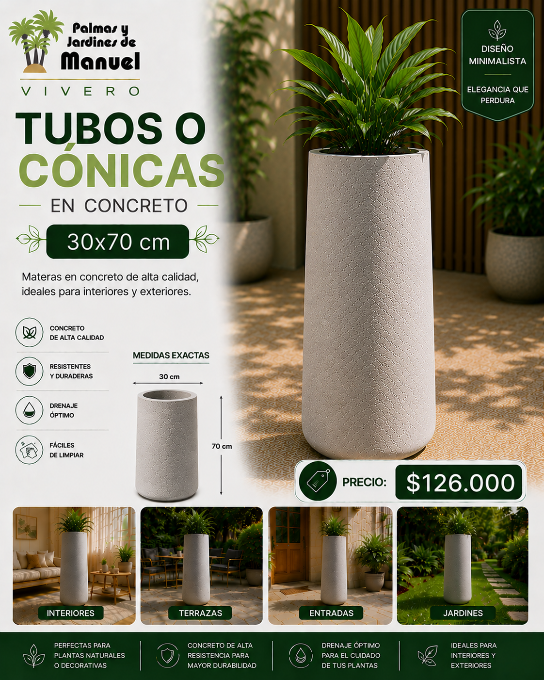 Tubos o Cónicas en Concreto 30x70 cm