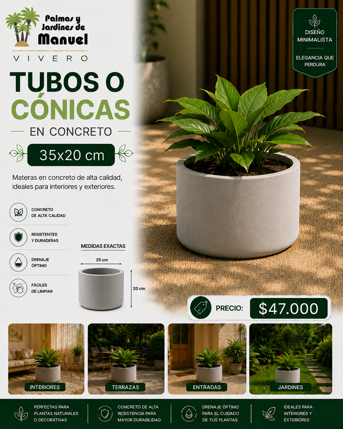 Tubos o Cónicas en Concreto 35x20 cm