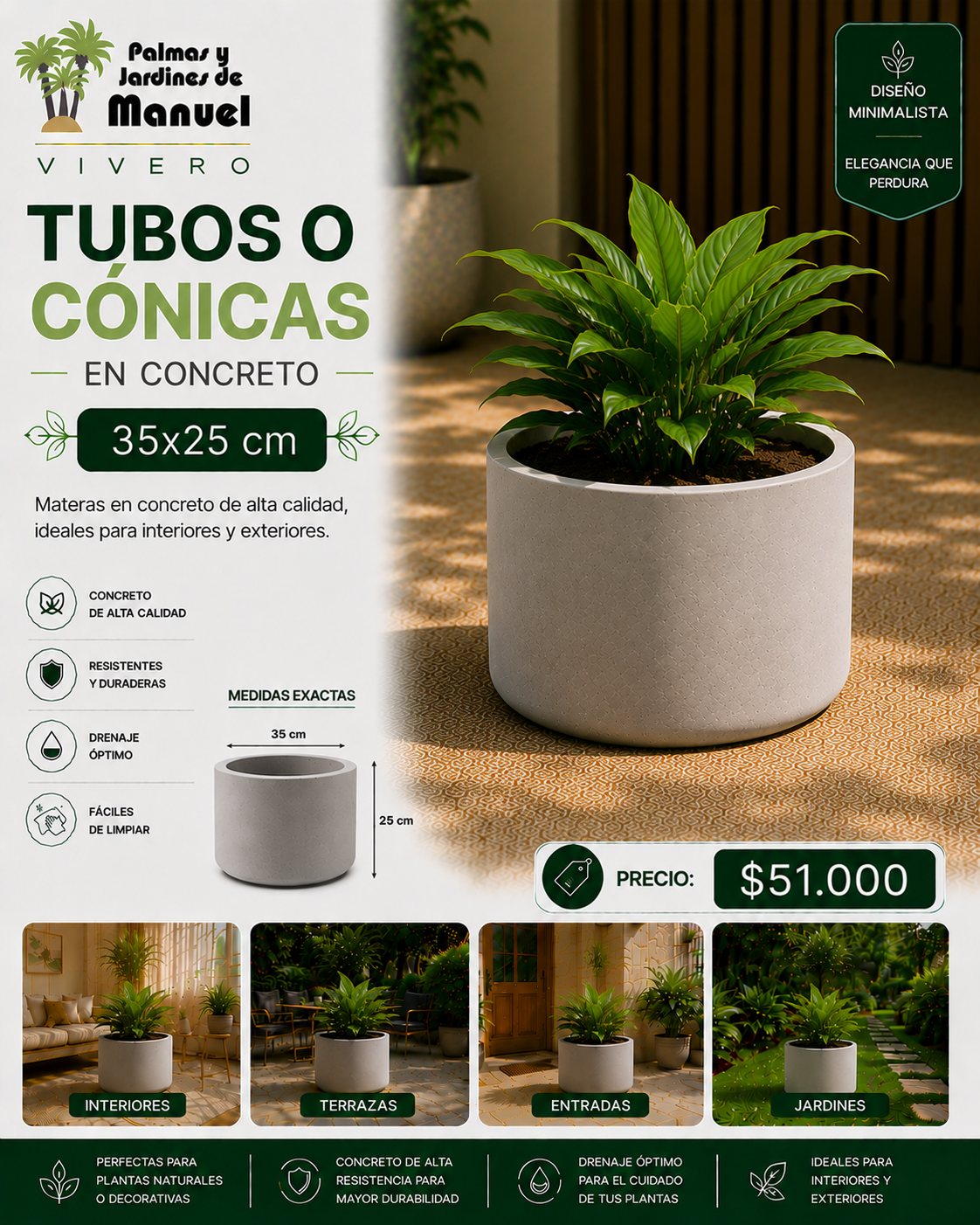 Tubos o Cónicas en Concreto 35x25 cm