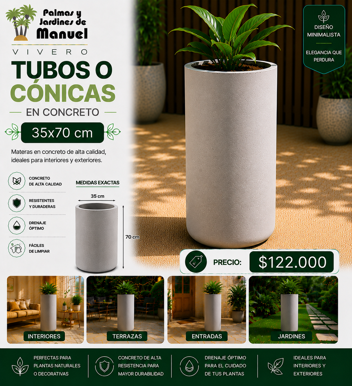 Tubos o Cónicas en Concreto 35x70 cm