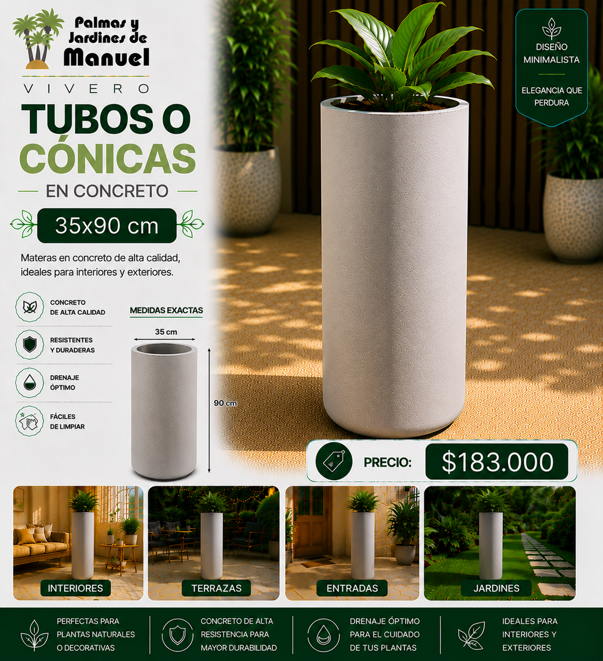 Tubos o Cónicas en Concreto 35x90 cm