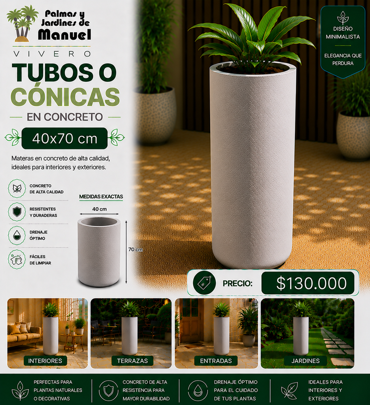 Tubos o Cónicas en Concreto 40x70 cm