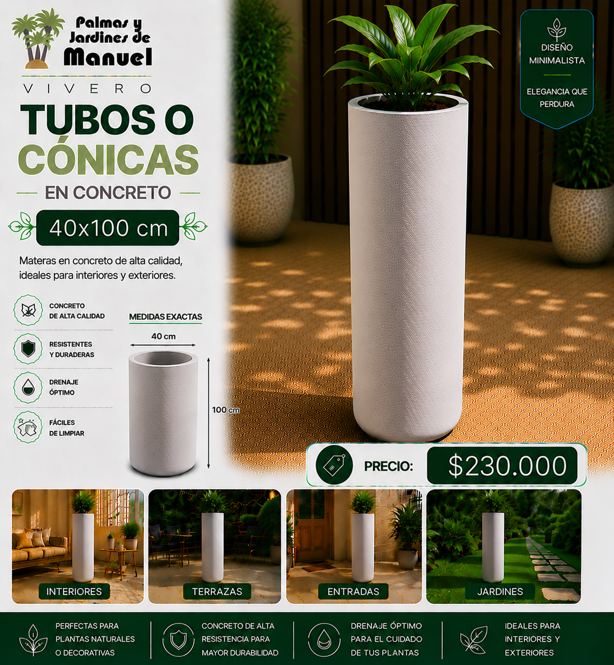 Tubos o Cónicas en Concreto 40x100 cm