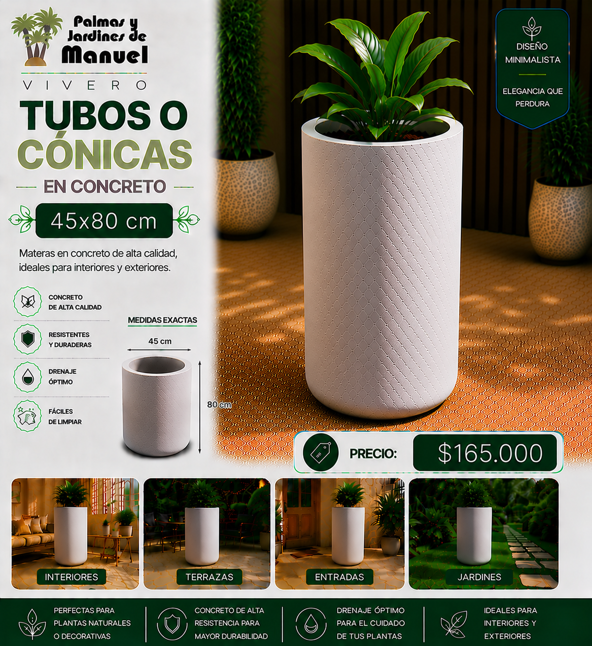Tubos o Cónicas en Concreto 45x80 cm
