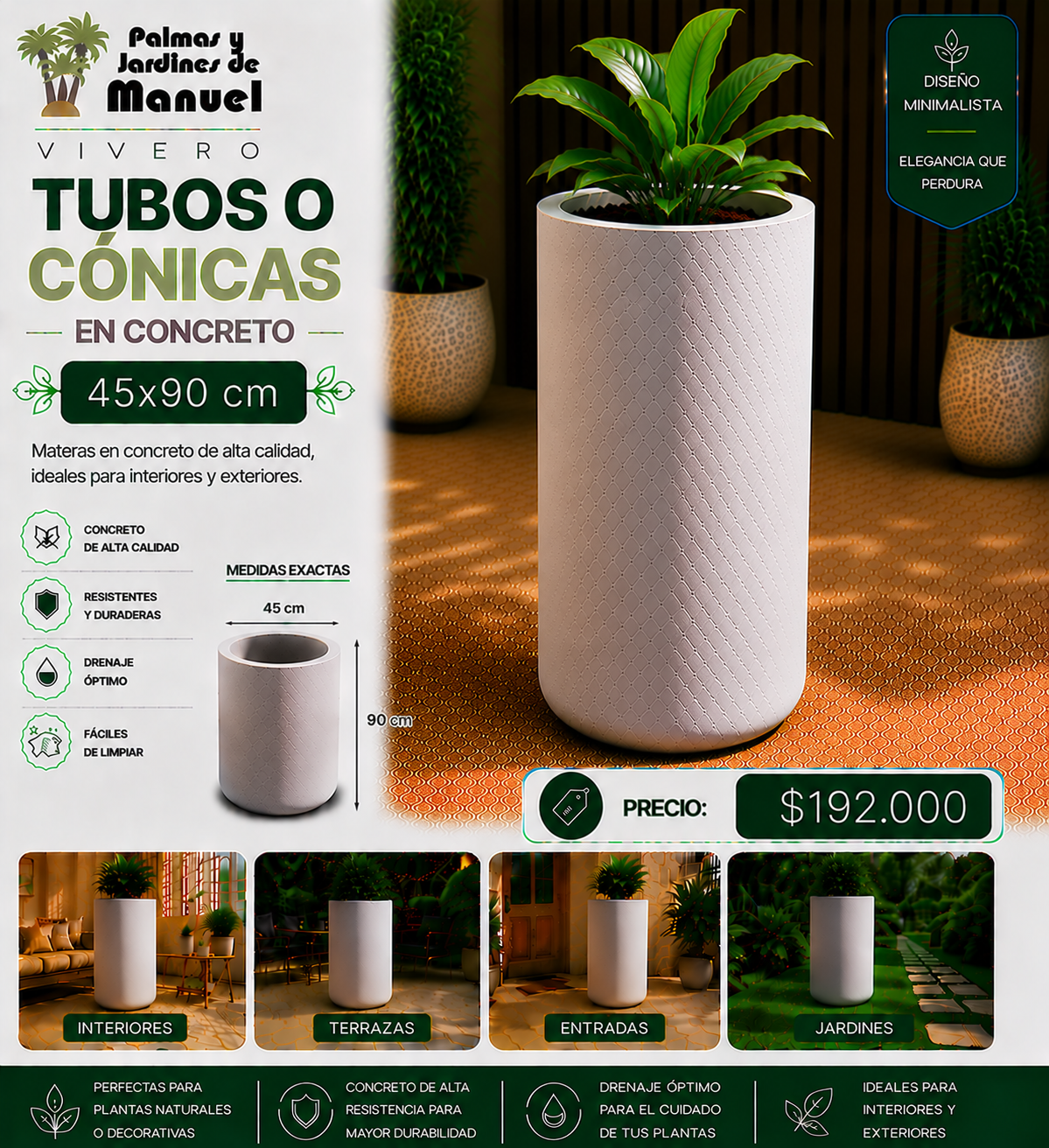 Tubos o Cónicas en Concreto 45x90 cm