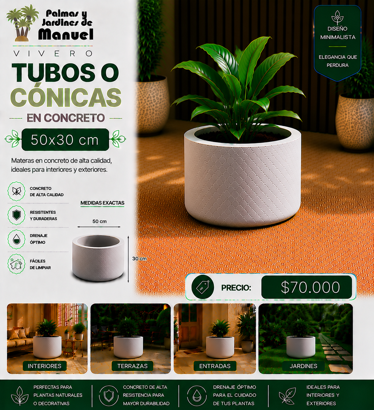 Tubos o Cónicas en Concreto 50x30 cm