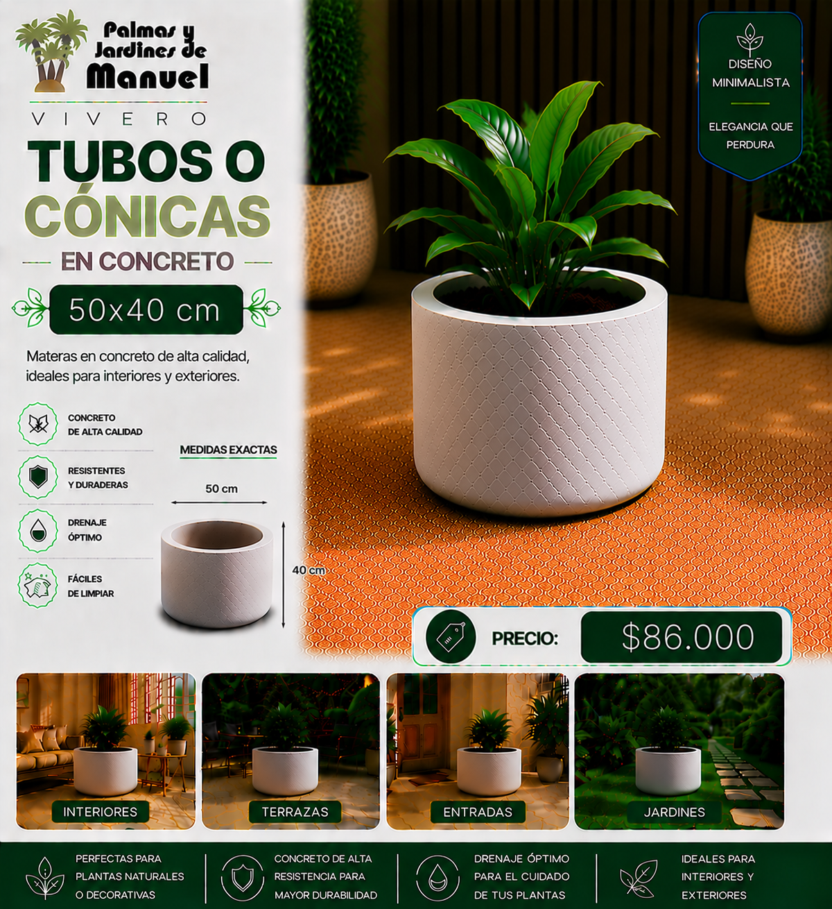 Tubos o Cónicas en Concreto 50x40 cm