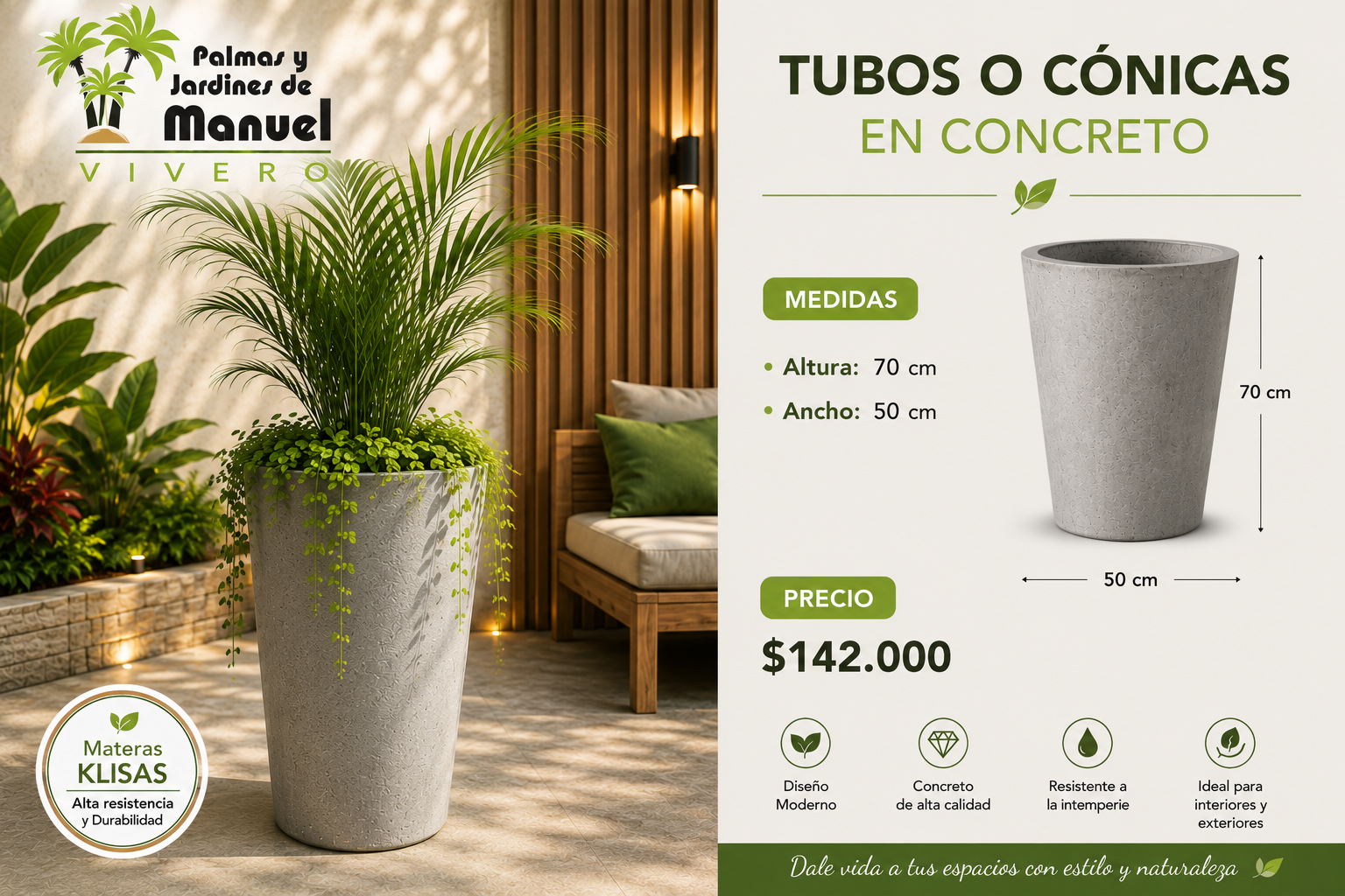 Tubos o Cónicas en Concreto 50x70 cm