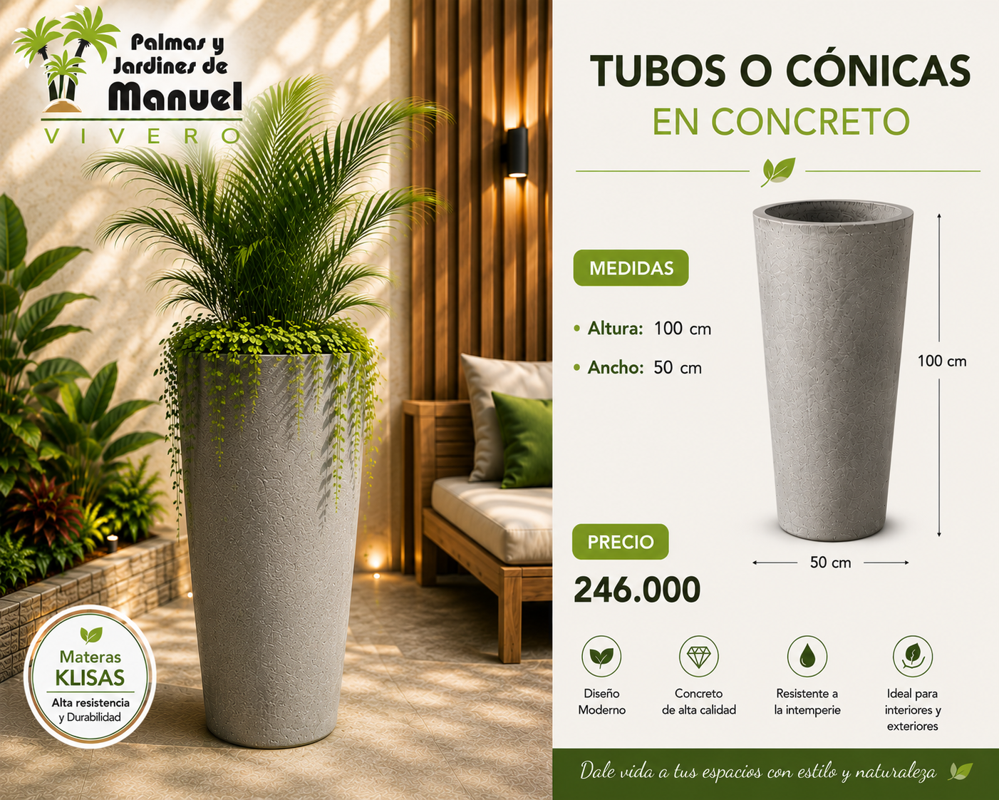 Tubos o Cónicas en Concreto 50x100 cm