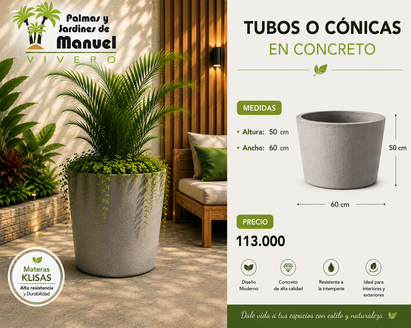 Tubos o Cónicas en Concreto 60x50 cm