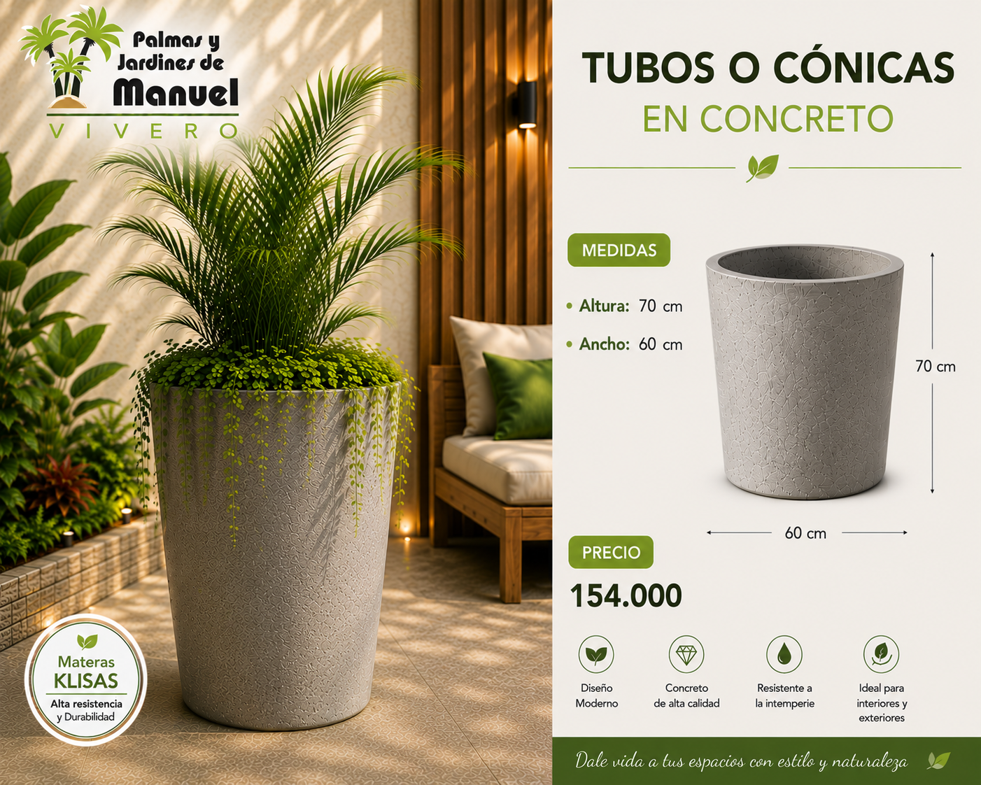 Tubos o Cónicas en Concreto 60x70 cm