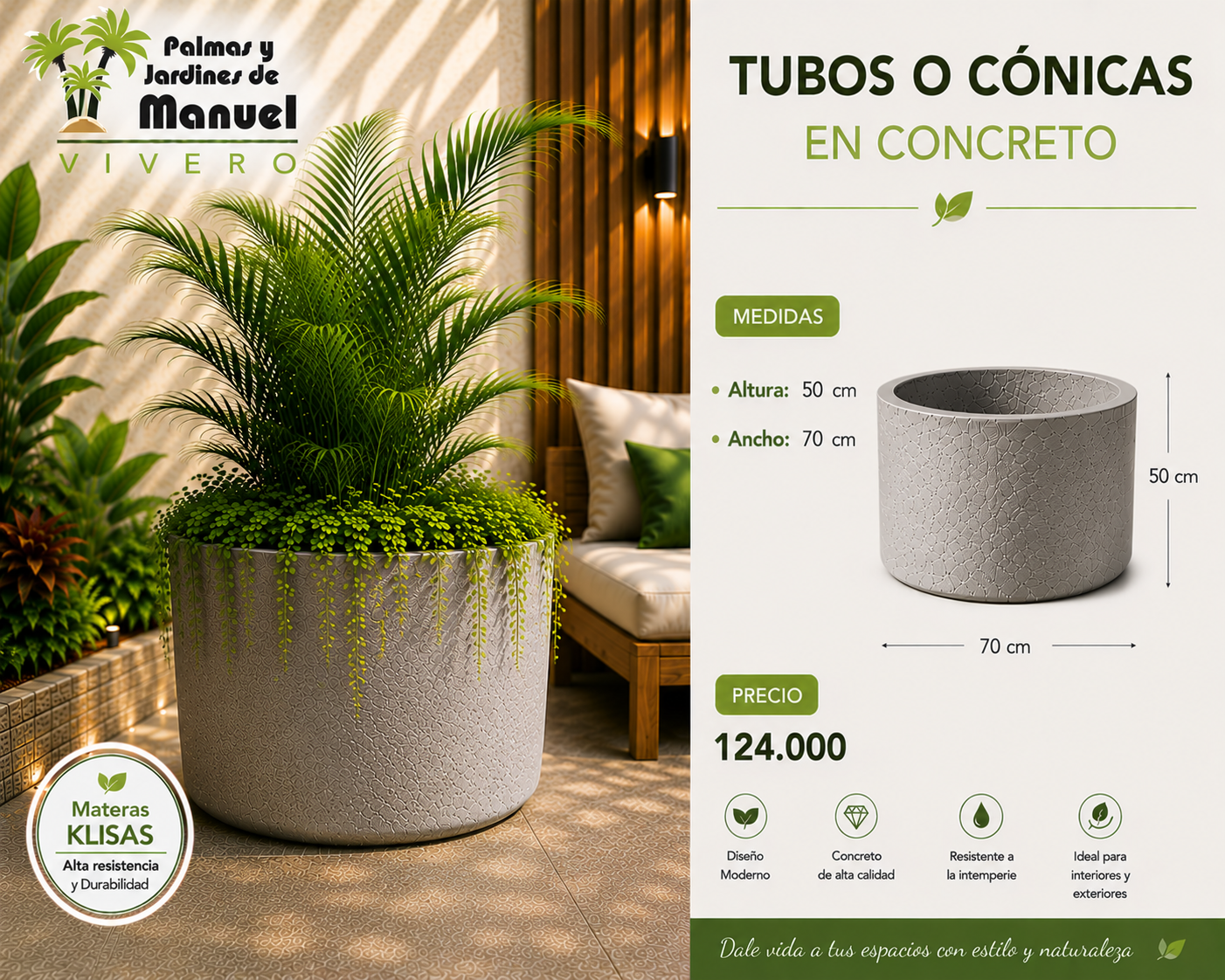 Tubos o Cónicas en Concreto 70x50 cm