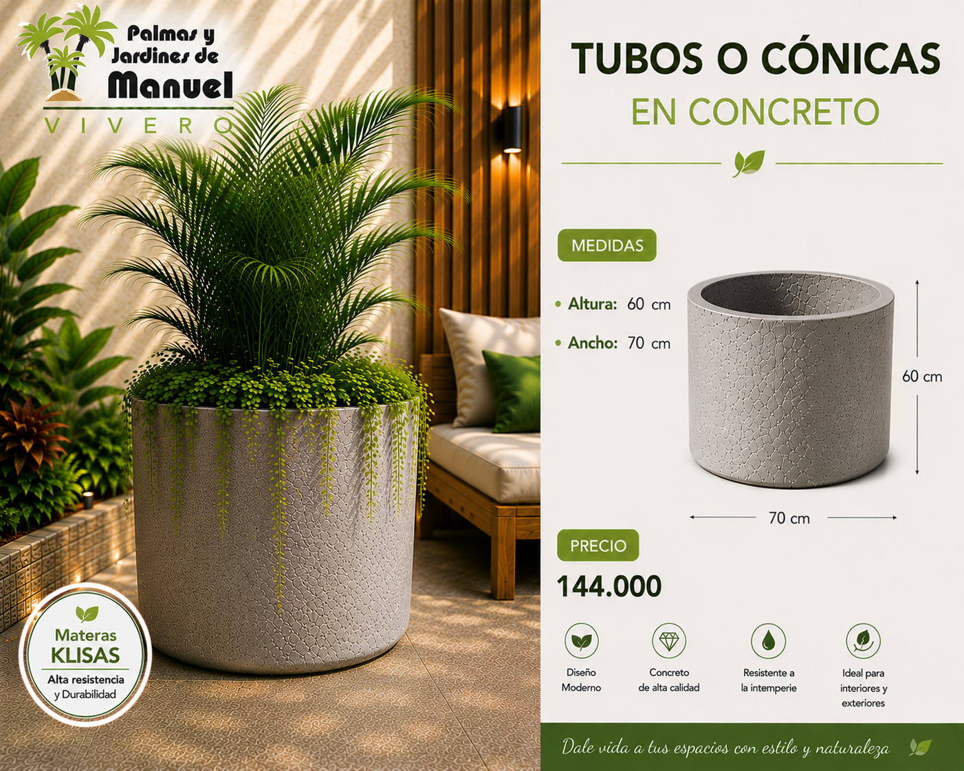 Tubos o Cónicas en Concreto 70x60 cm