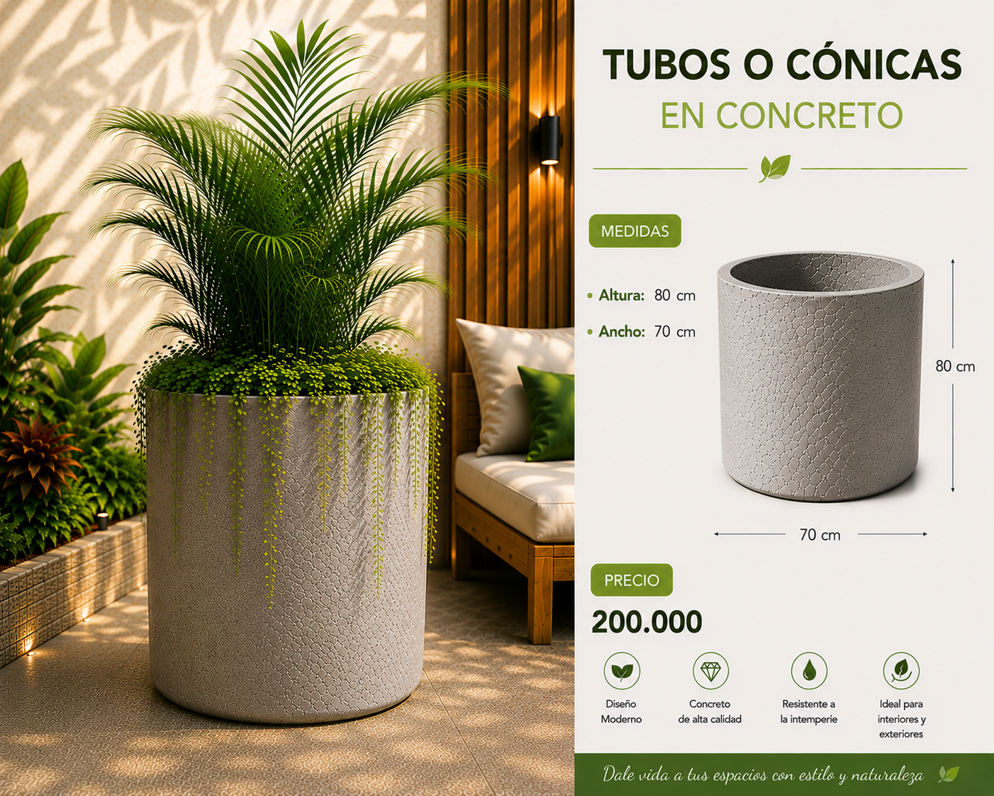 Tubos o Cónicas en Concreto 70x80 cm