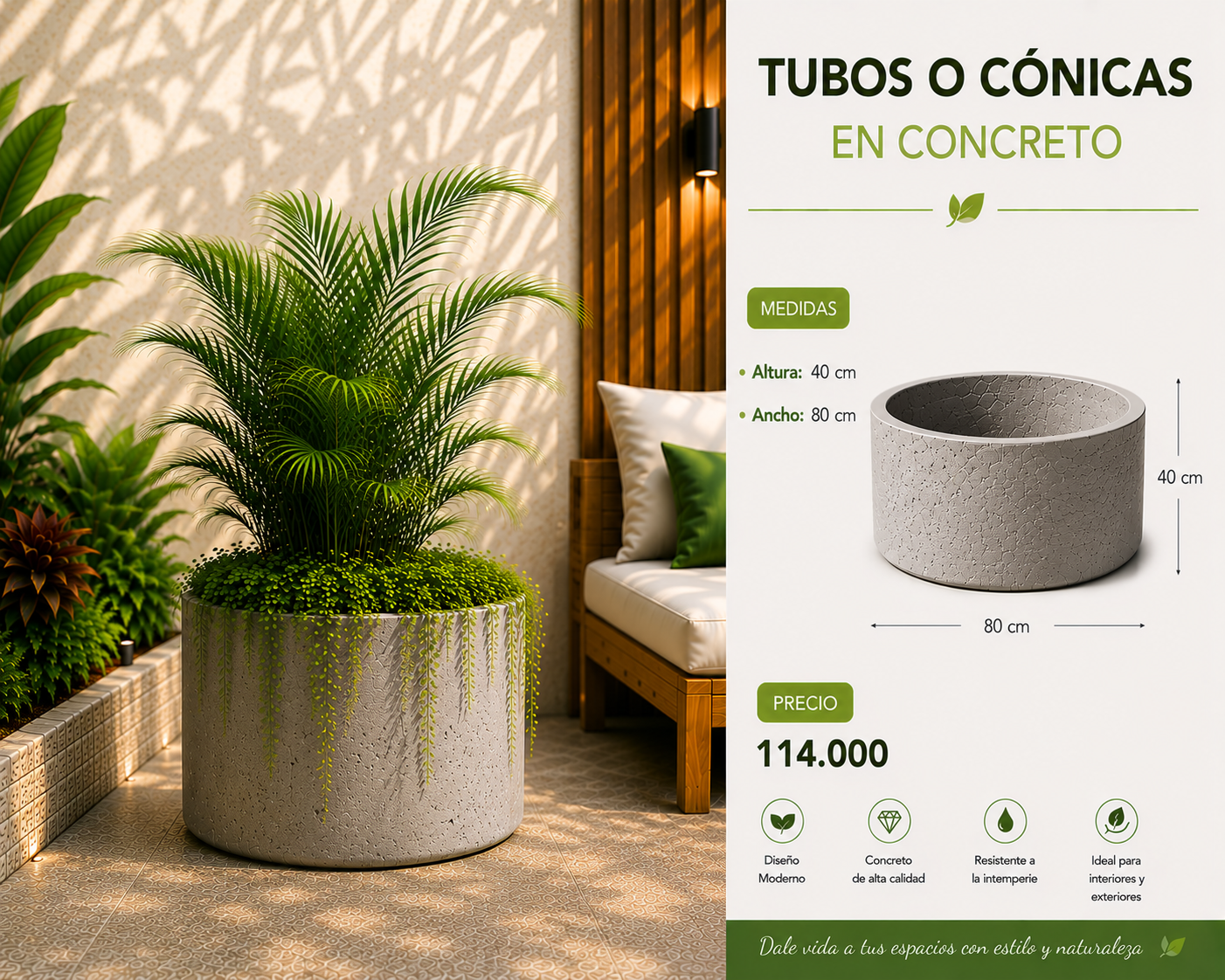 Tubos o Cónicas en Concreto 80x40 cm