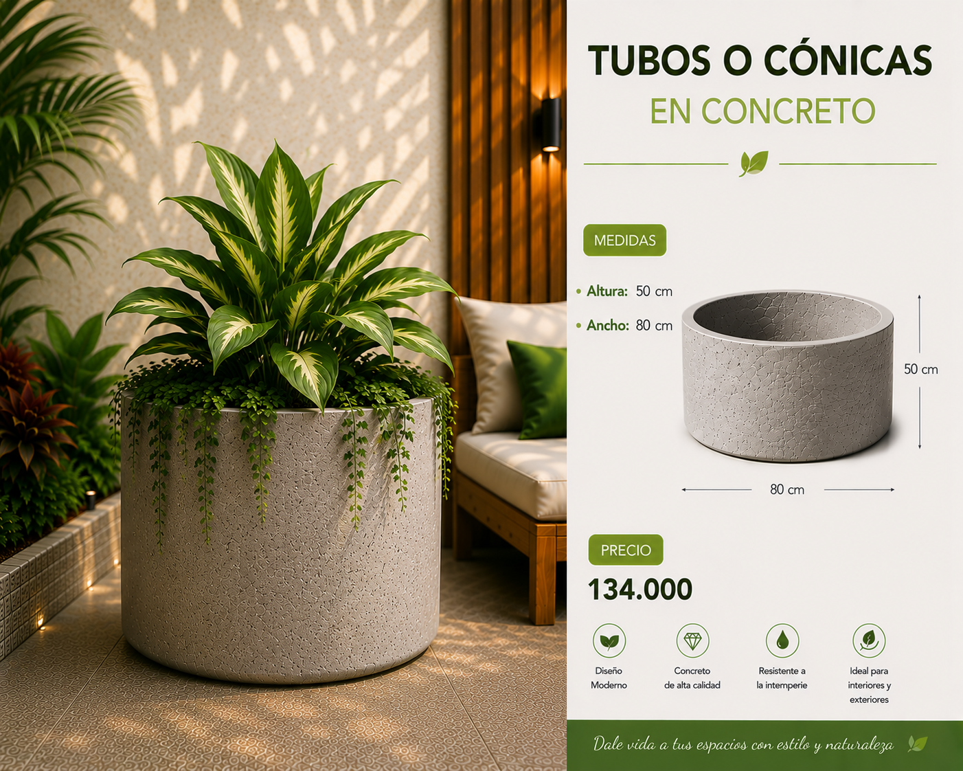 Tubos o Cónicas en Concreto 80x50 cm