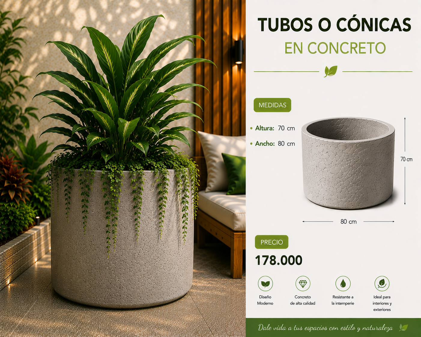 Tubos o Cónicas en Concreto 80x70 cm