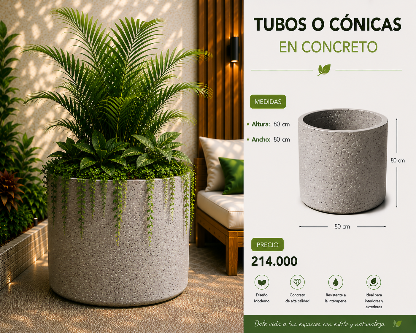 Tubos o Cónicas en Concreto 80x80 cm