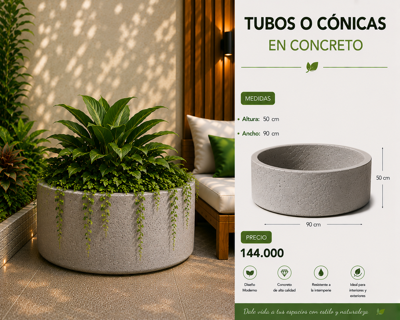Tubos o Cónicas en Concreto 90x50 cm