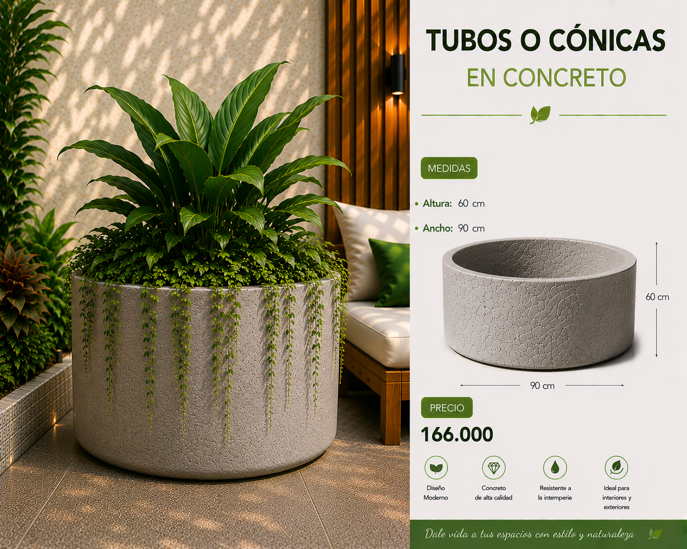 Tubos o Cónicas en Concreto 90x60 cm