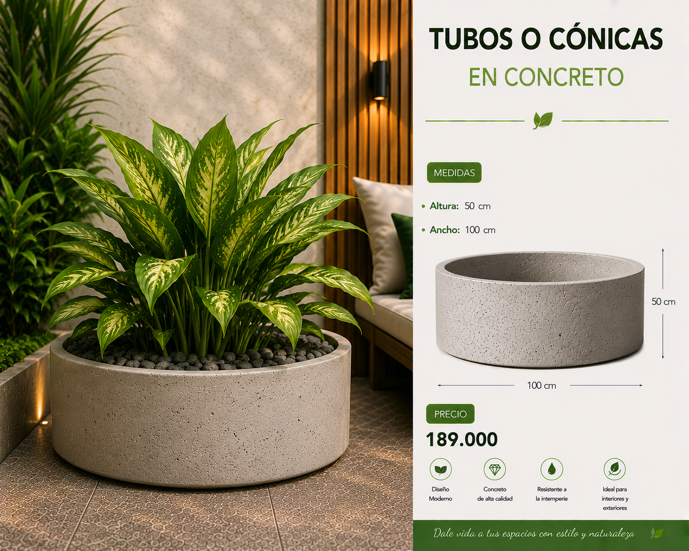 Tubos o Cónicas en Concreto 100x50 cm
