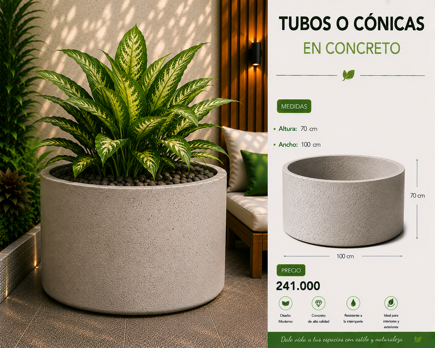 Tubos o Cónicas en Concreto 100x70 cm