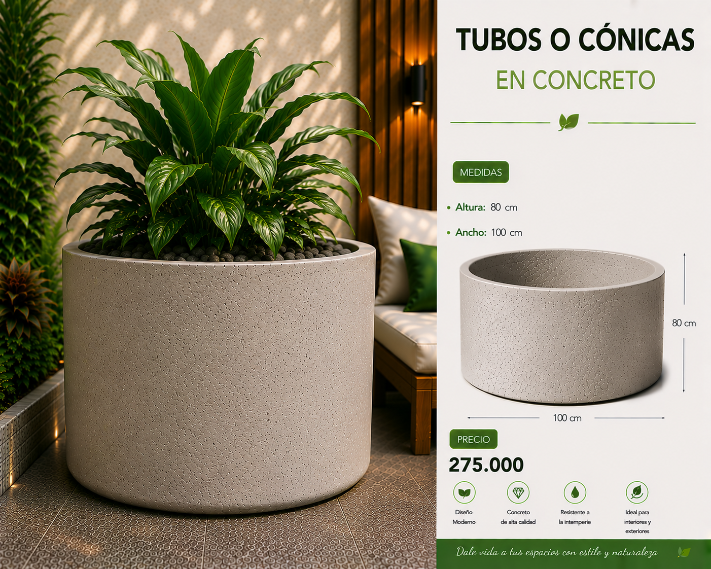 Tubos o Cónicas en Concreto 100x80 cm