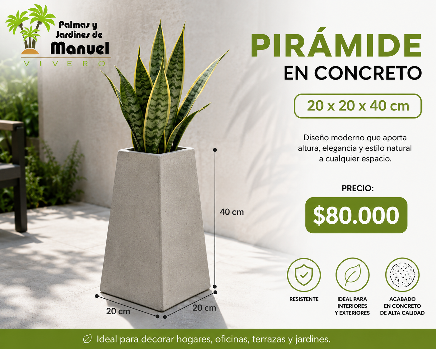 Pirámide en Concreto 20x20x40 cm