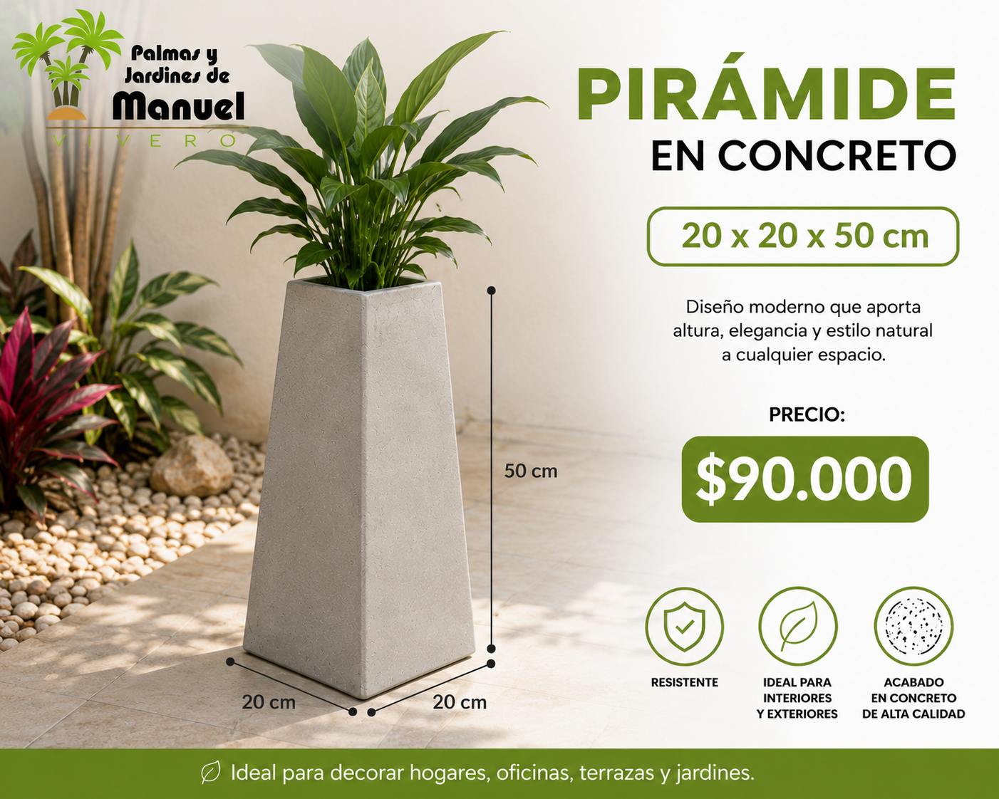 Pirámide en Concreto 20x20x50 cm