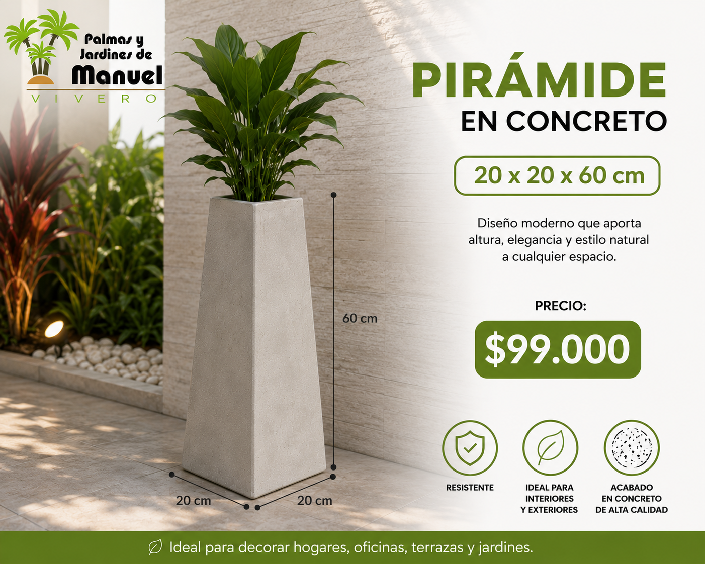 Pirámide en Concreto 20x20x60 cm