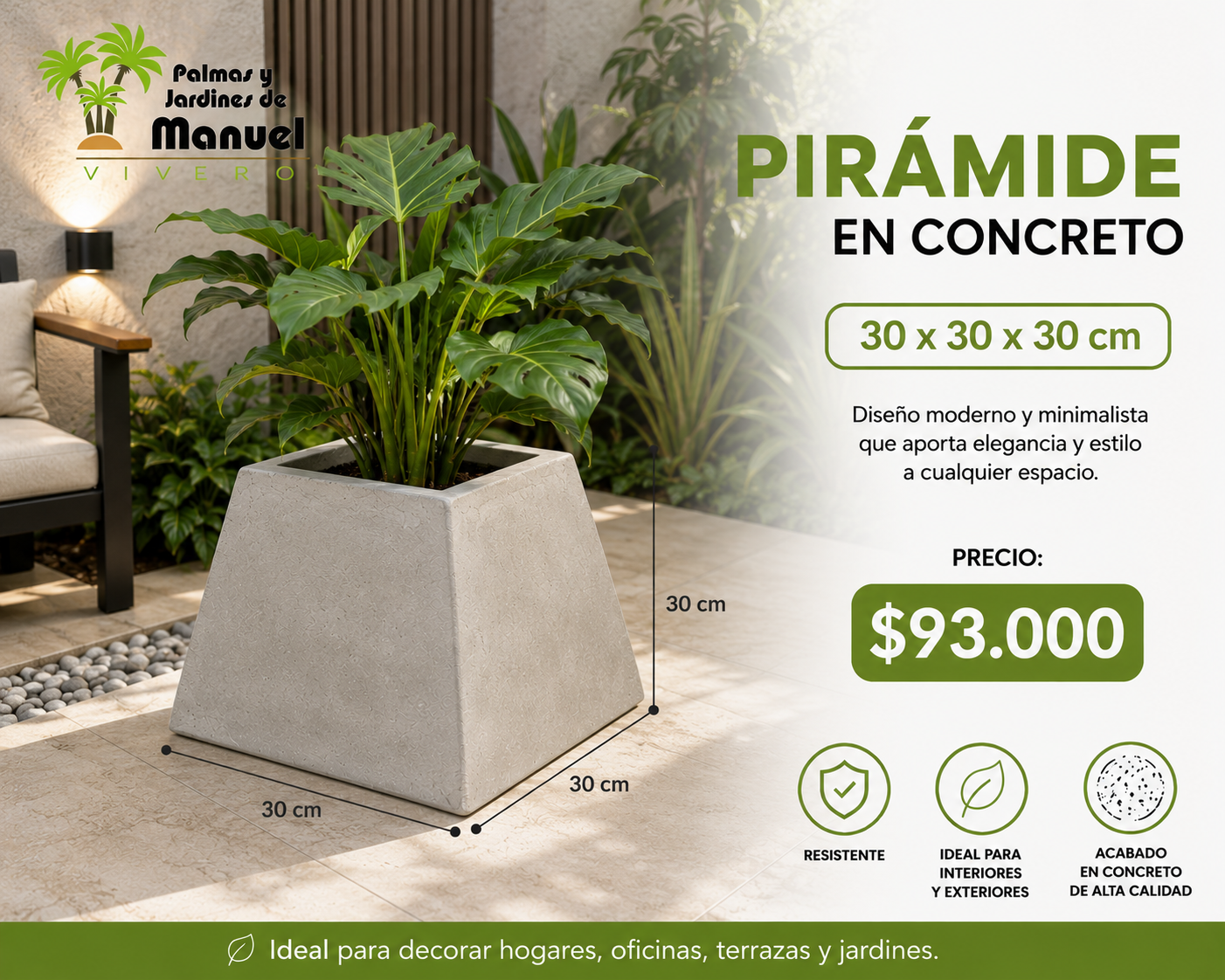 Pirámide en Concreto 30x30x30 cm