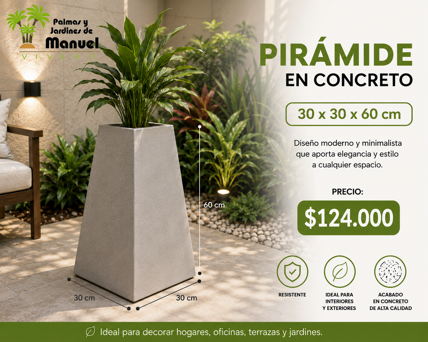 Pirámide en Concreto 30x30x60 cm