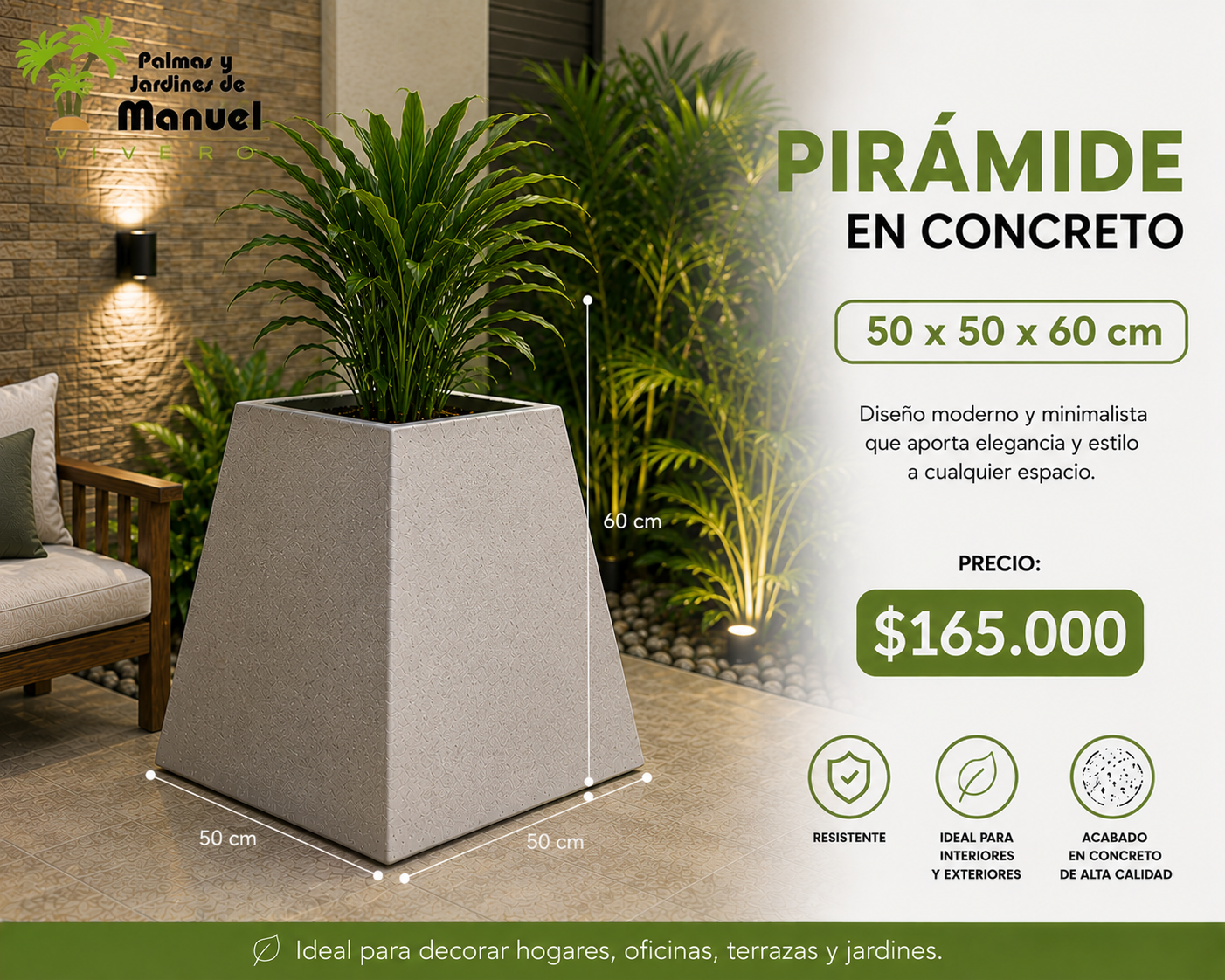 Pirámide en Concreto 50x50x60 cm