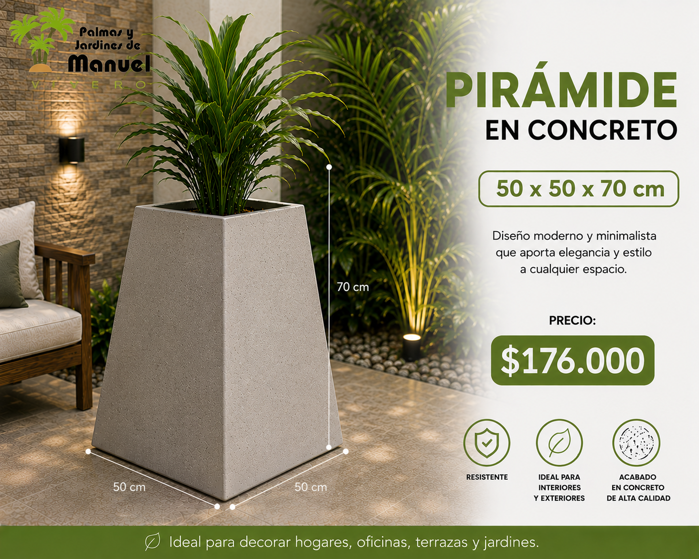 Pirámide en Concreto 50x50x70 cm