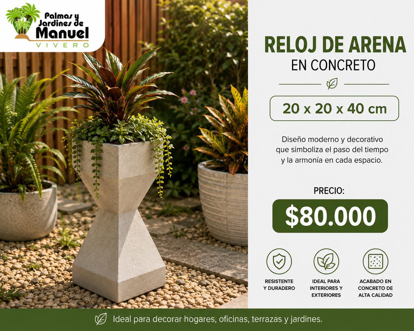 Reloj de arena en Concreto 20x20x40 cm