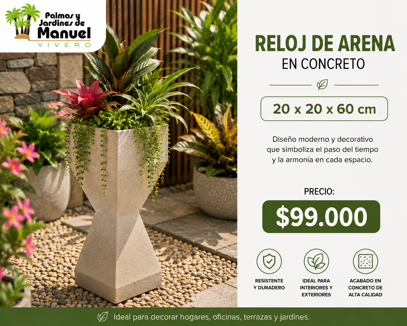 Reloj de arena en Concreto 20x20x60 cm