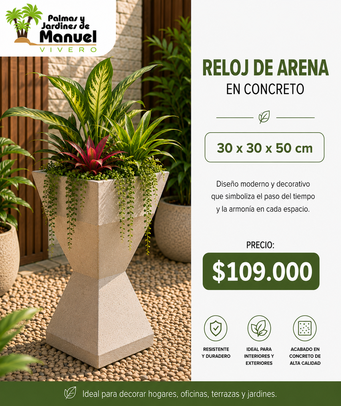 Reloj de arena en Concreto 30x30x50 cm