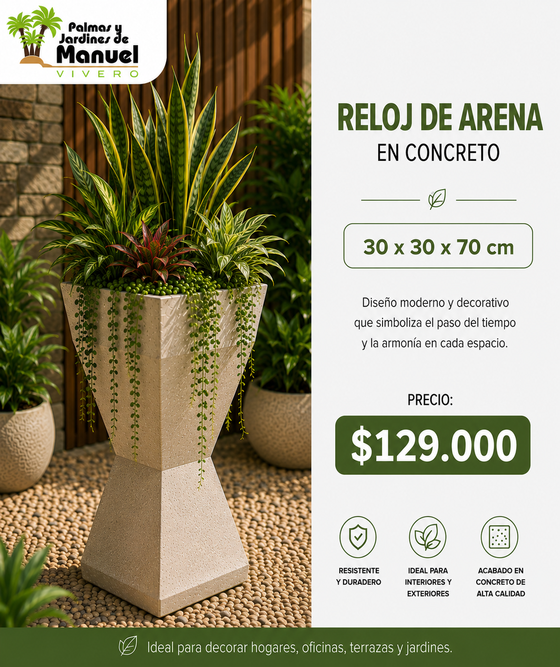 Reloj de arena en Concreto 30x30x70 cm