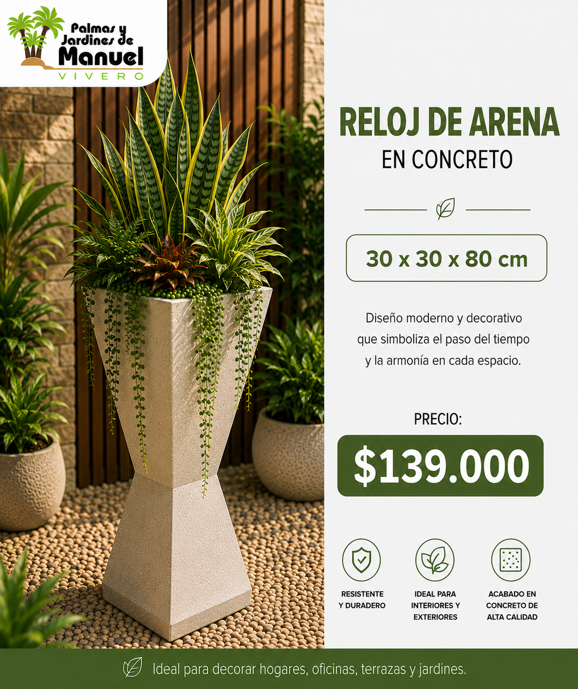 Reloj de arena en Concreto 30x30x80 cm