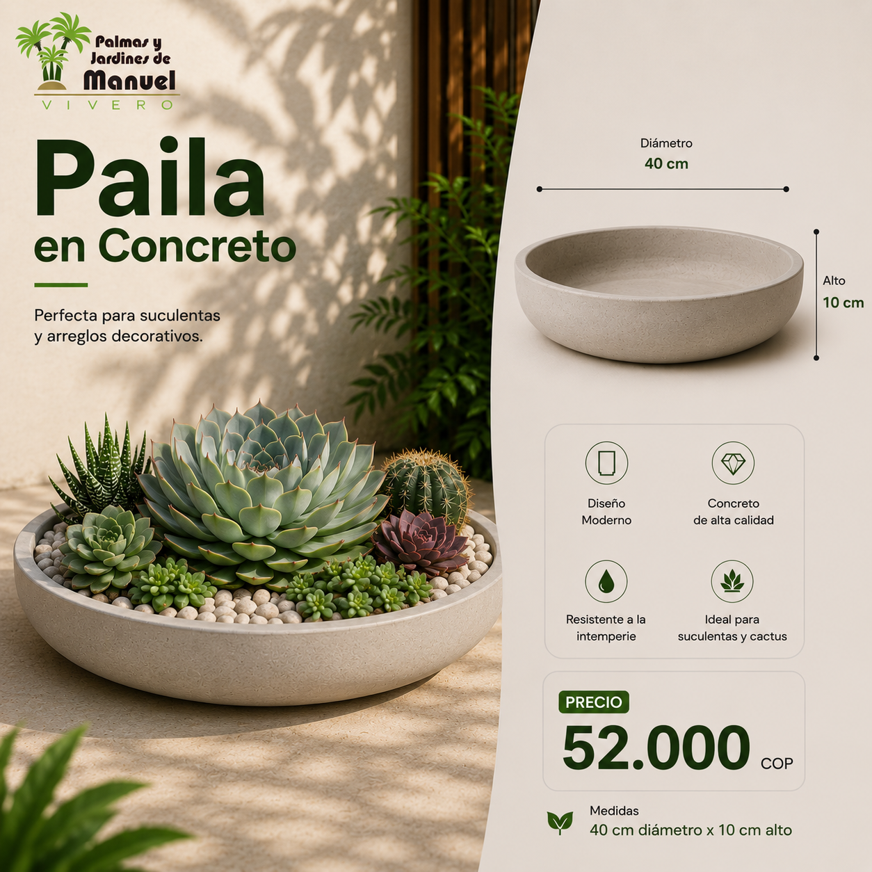 Paila en Concreto 40x10 cm