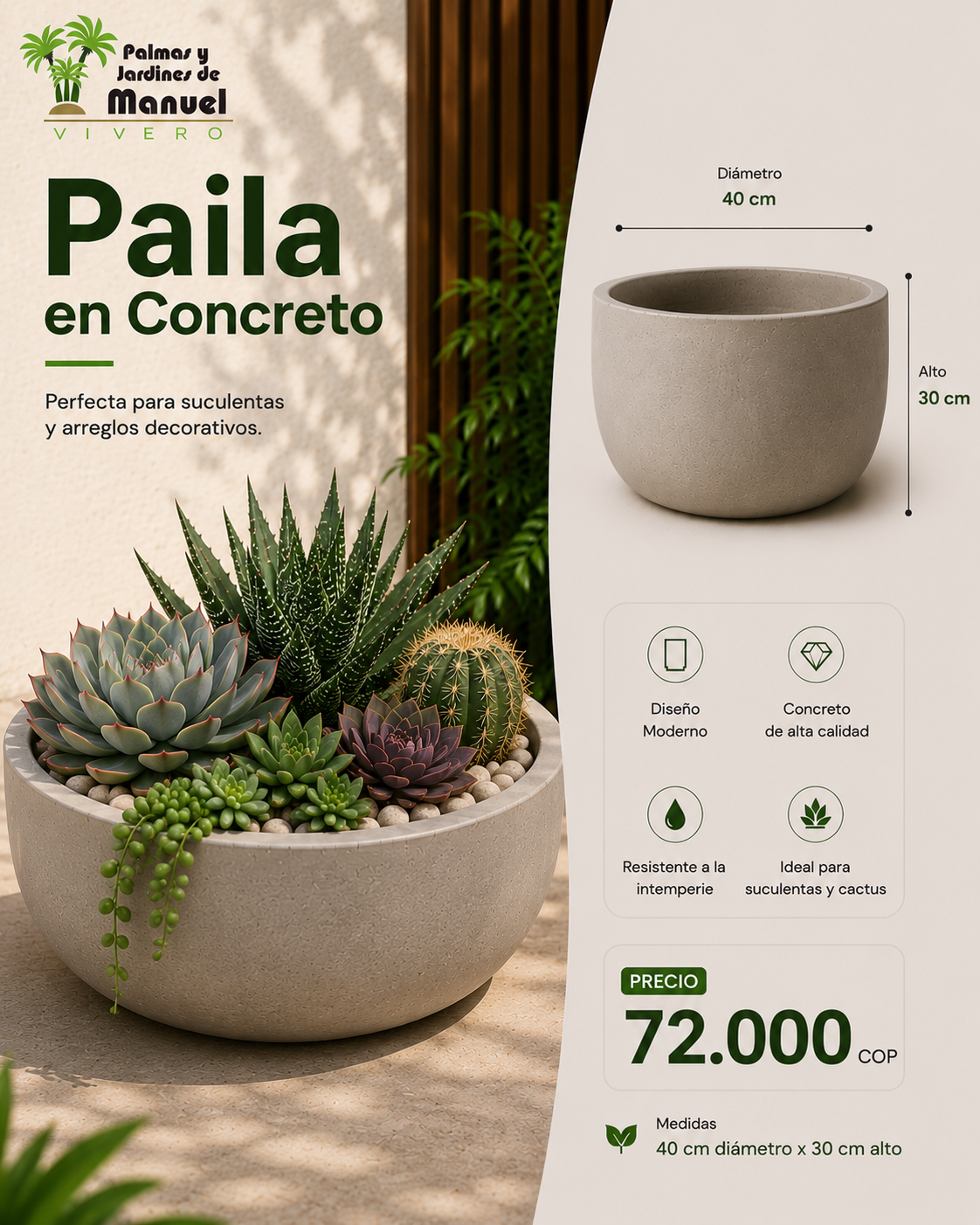 Paila en Concreto 40x30 cm