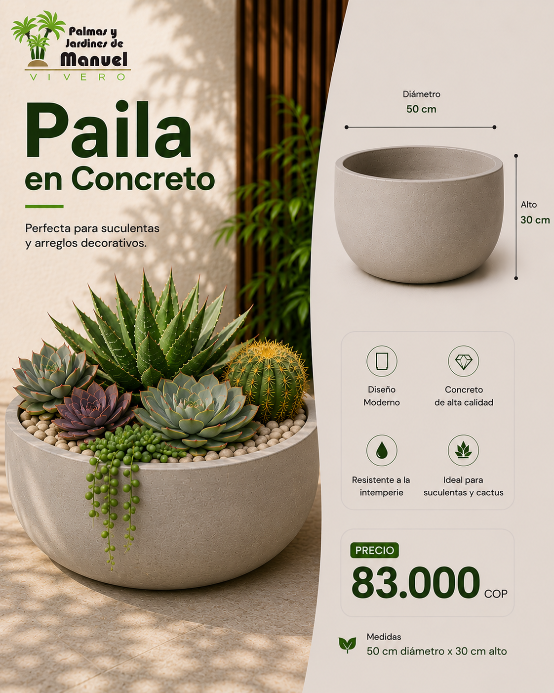 Paila en Concreto 50x30 cm