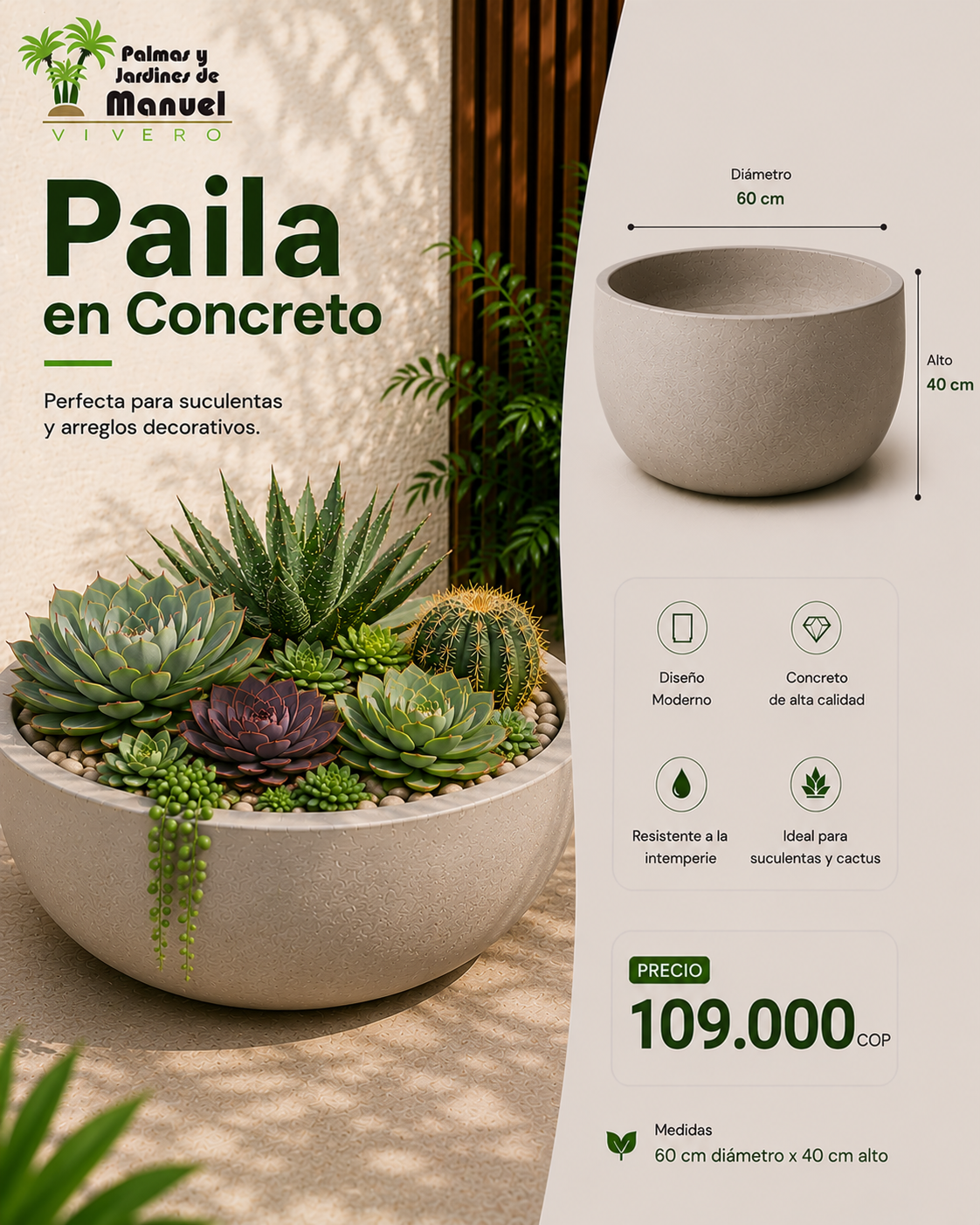 Paila en Concreto 60x40 cm