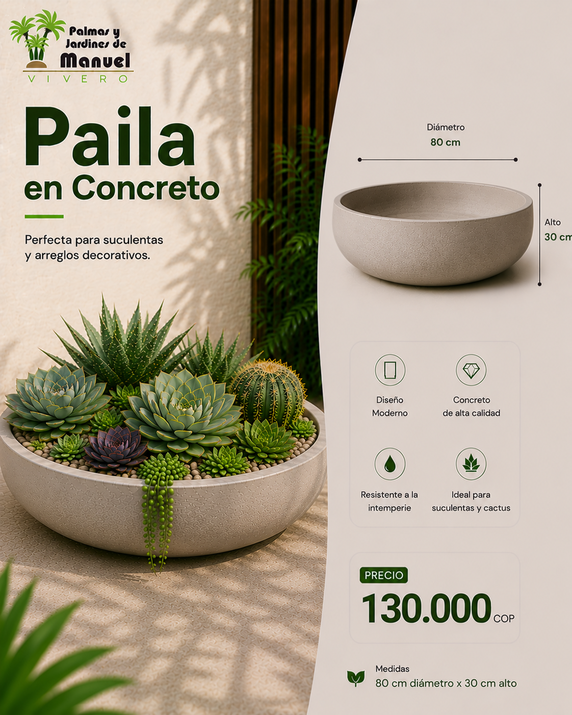 Paila en Concreto 80x30 cm