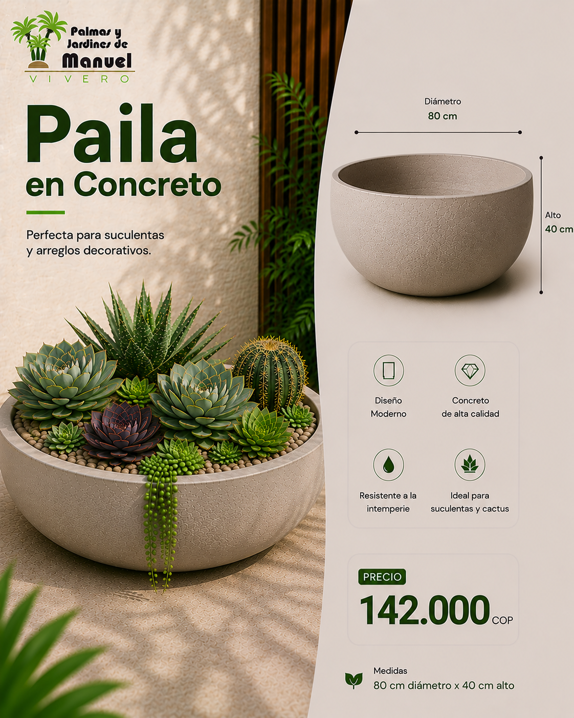 Paila en Concreto 80x40 cm