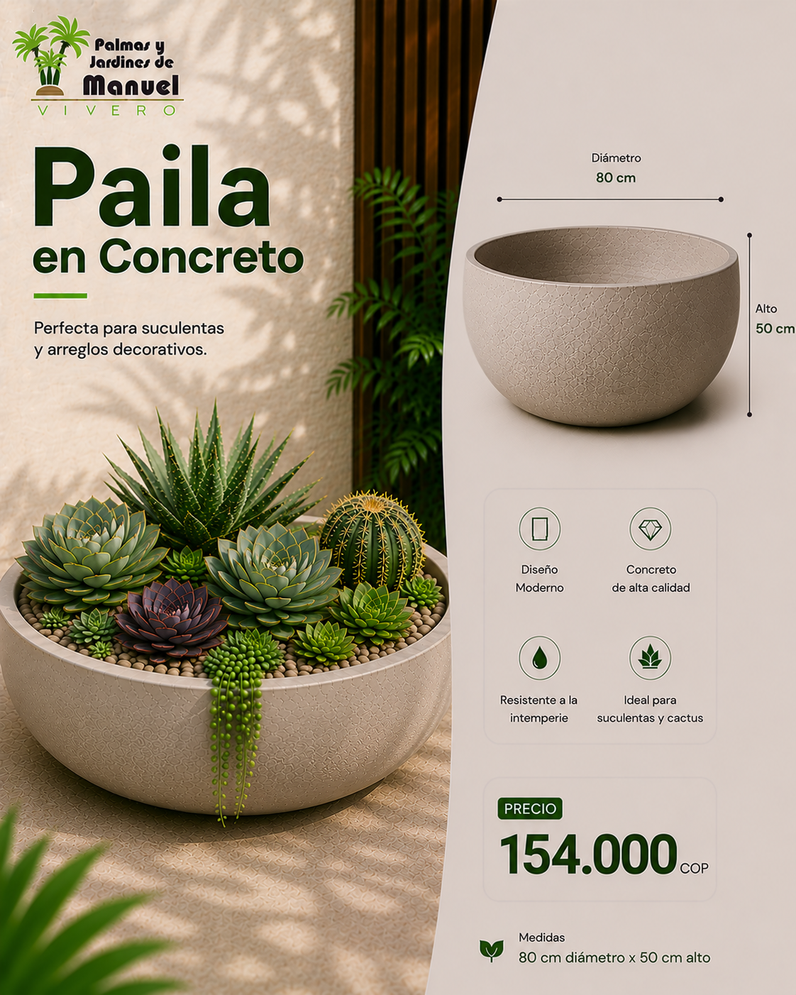 Paila en Concreto 80x50 cm