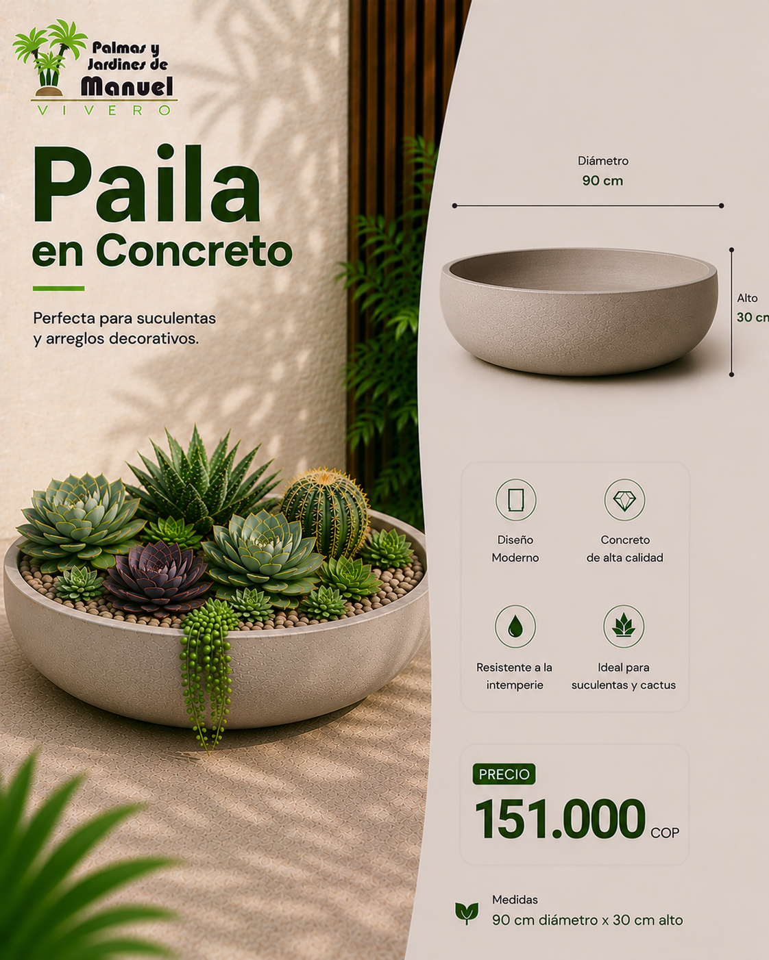 Paila en Concreto 90x30 cm