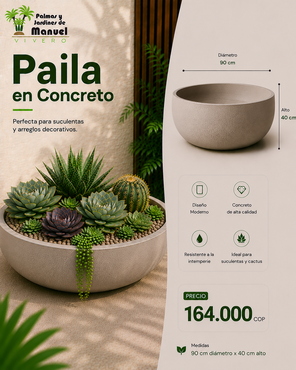 Paila en Concreto 90x40 cm