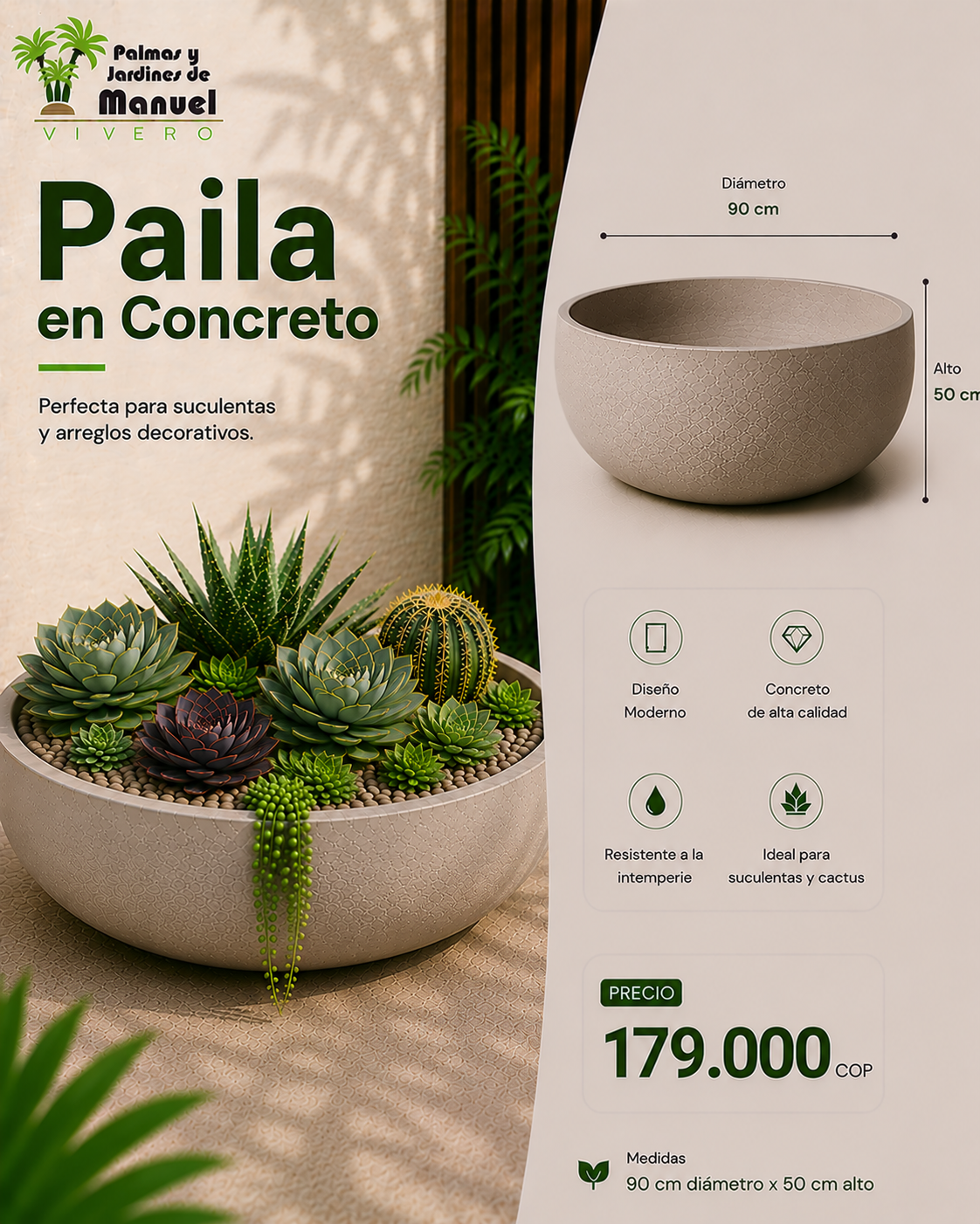 Paila en Concreto 90x50 cm